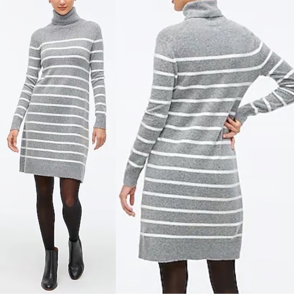 J. Crew Heather Gray and White Striped Knit Turtleneck Sweater Dress size Large